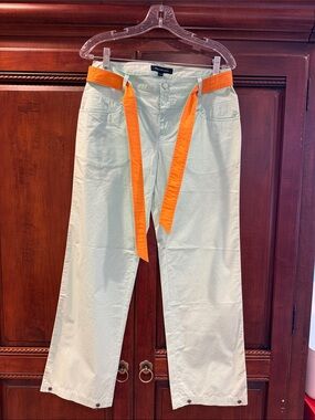 Light Mint Wide-Leg Summer Pants with Orange & Mint reversible Belt
